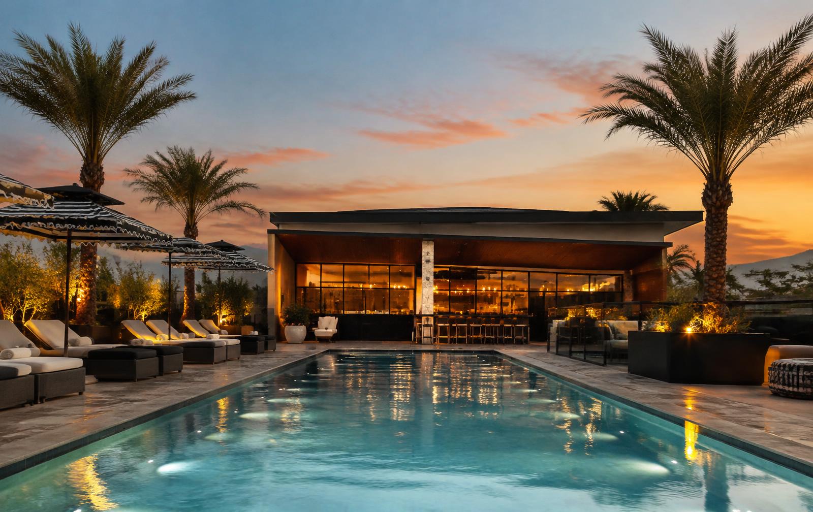 Rooftop pool at a boutique Scottsdale hotel at dusk